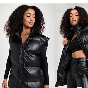 Good American Faux Leather Black Puffer Vest